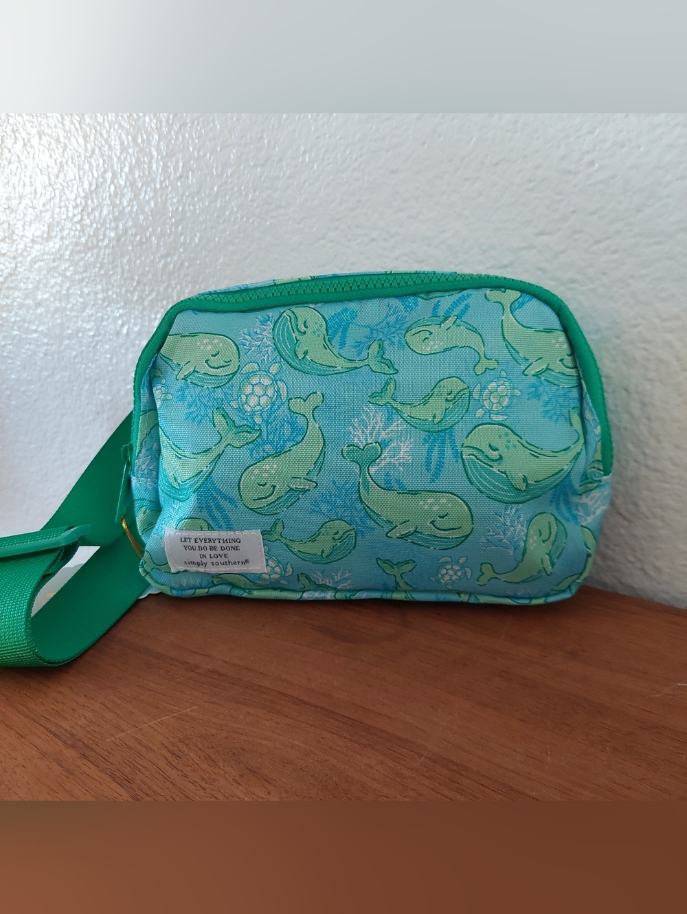 Simply Southern Teal Crossbody Bag with Green Whale Print